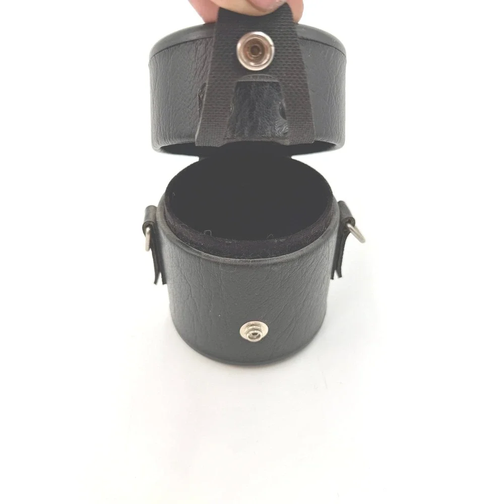 Vintage Black Faux Leather Padded‎ Camera Lens Case Cylindrical Snap Closure